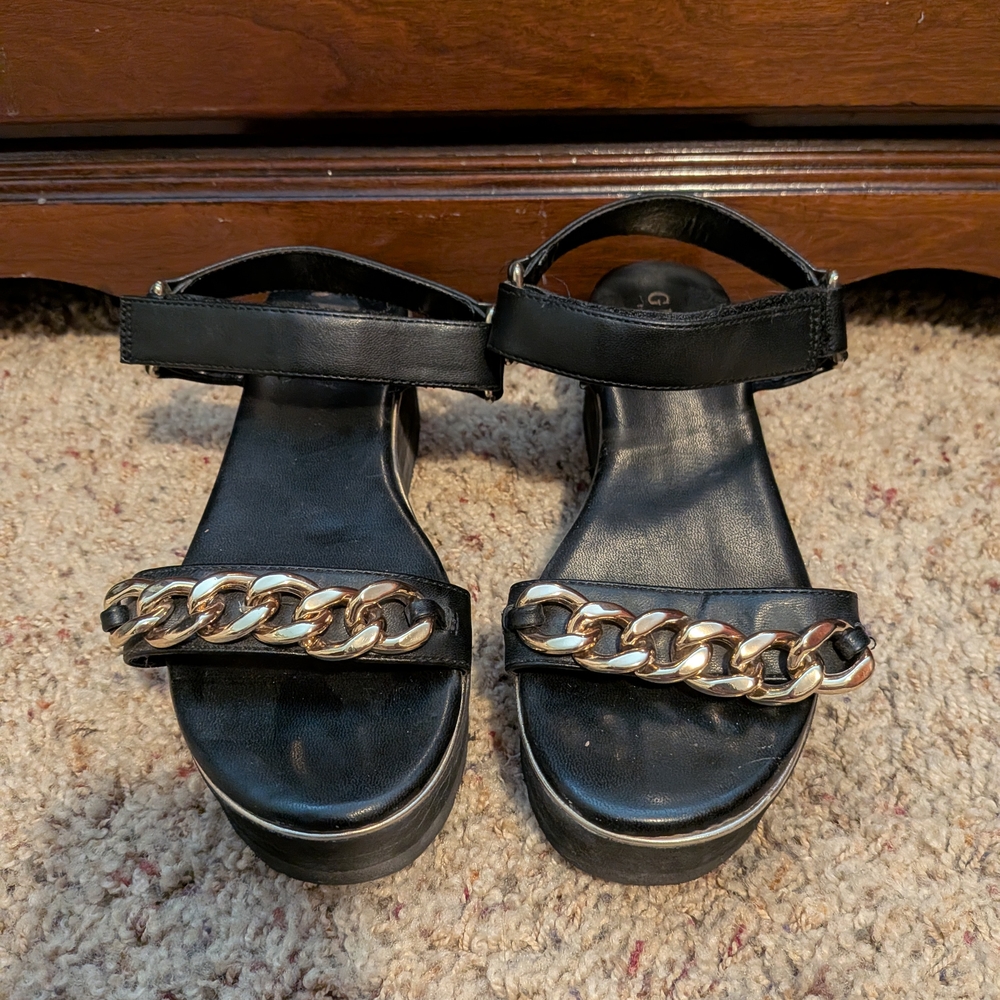 Guess Black Sandals with Gold Chain